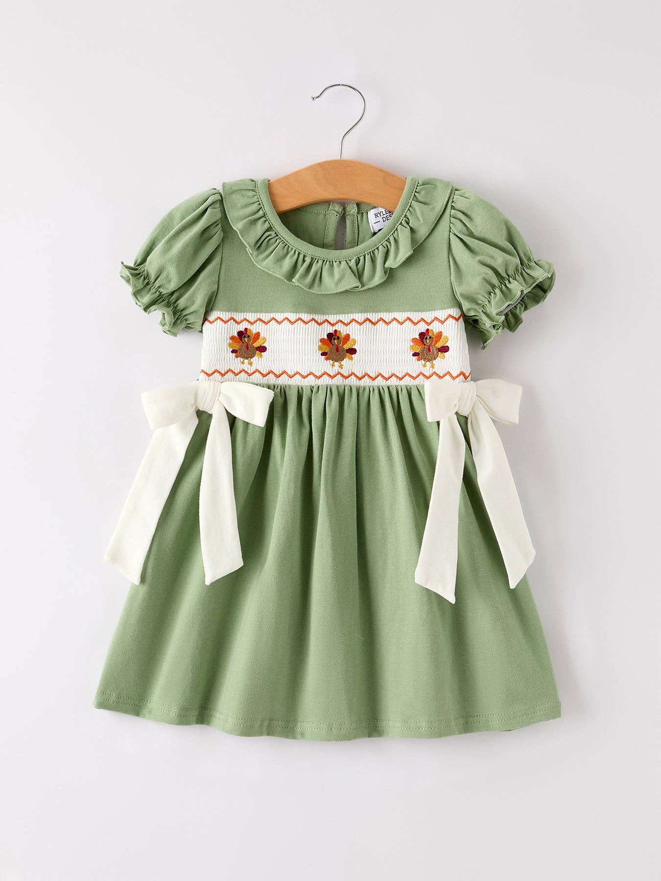 Fall Thanksgiving Smock Embroidered Green