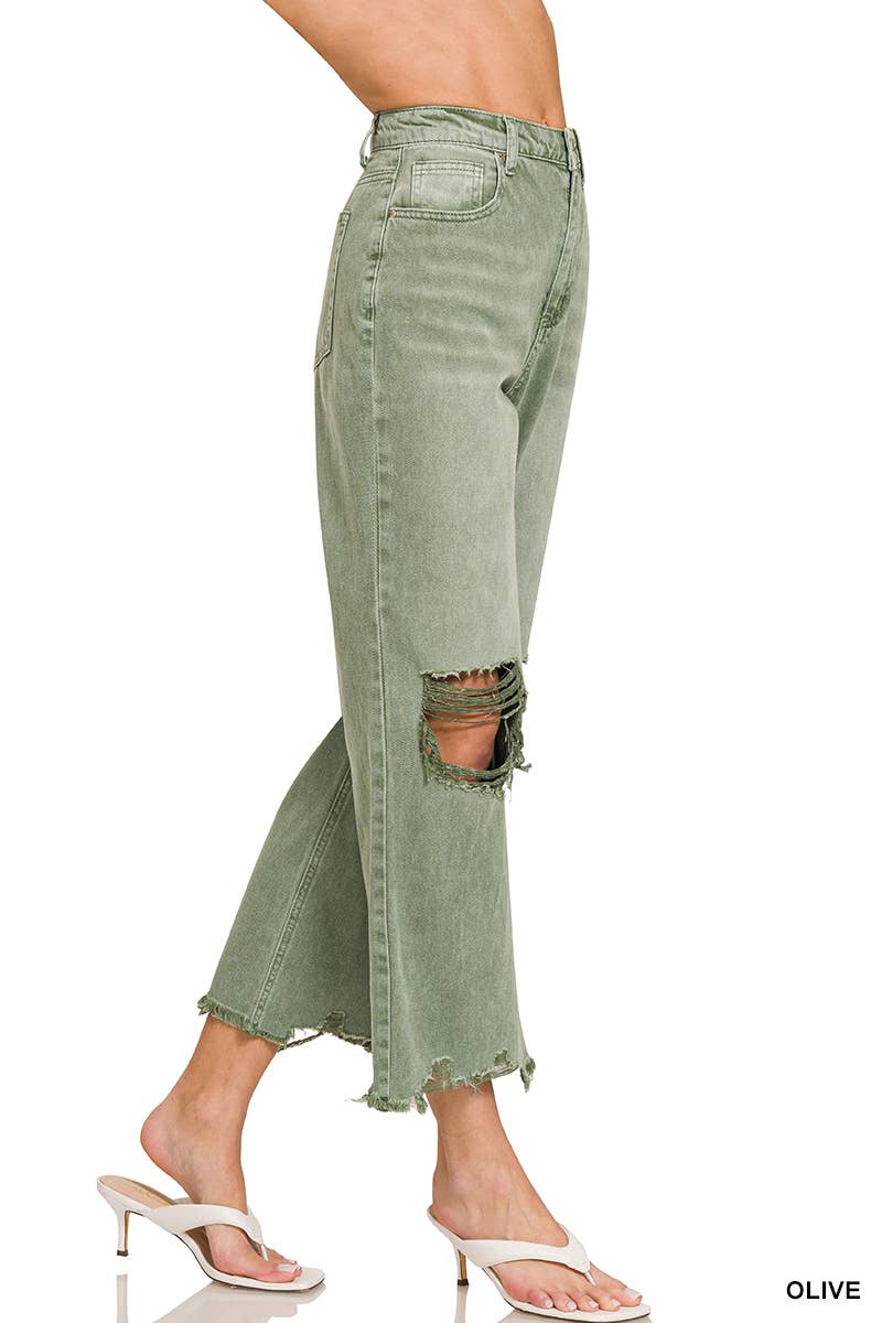 `.Washed Distressed Crop Pants Colored Jeans: B VIOLET-167742 / 31