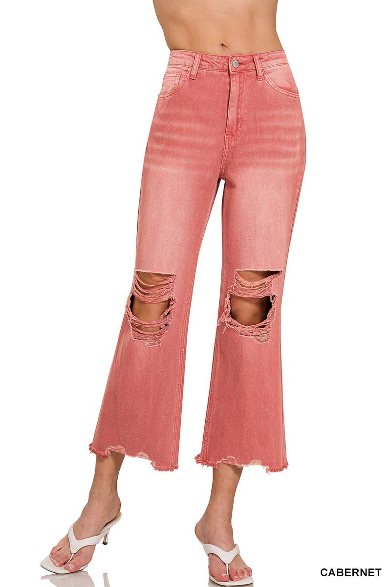 `.Washed Distressed Crop Pants Colored Jeans: B VIOLET-167742 / 31