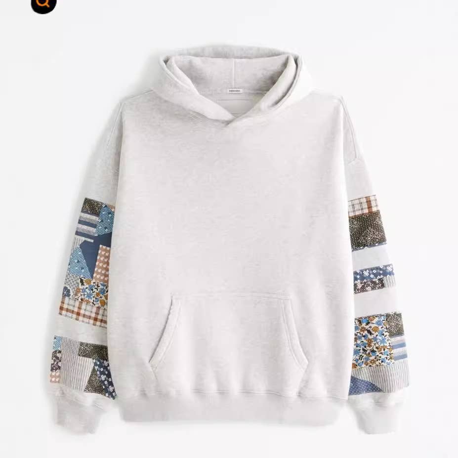 Printed Hooded Sweatshirt Vintage Jacket: Gray / L
