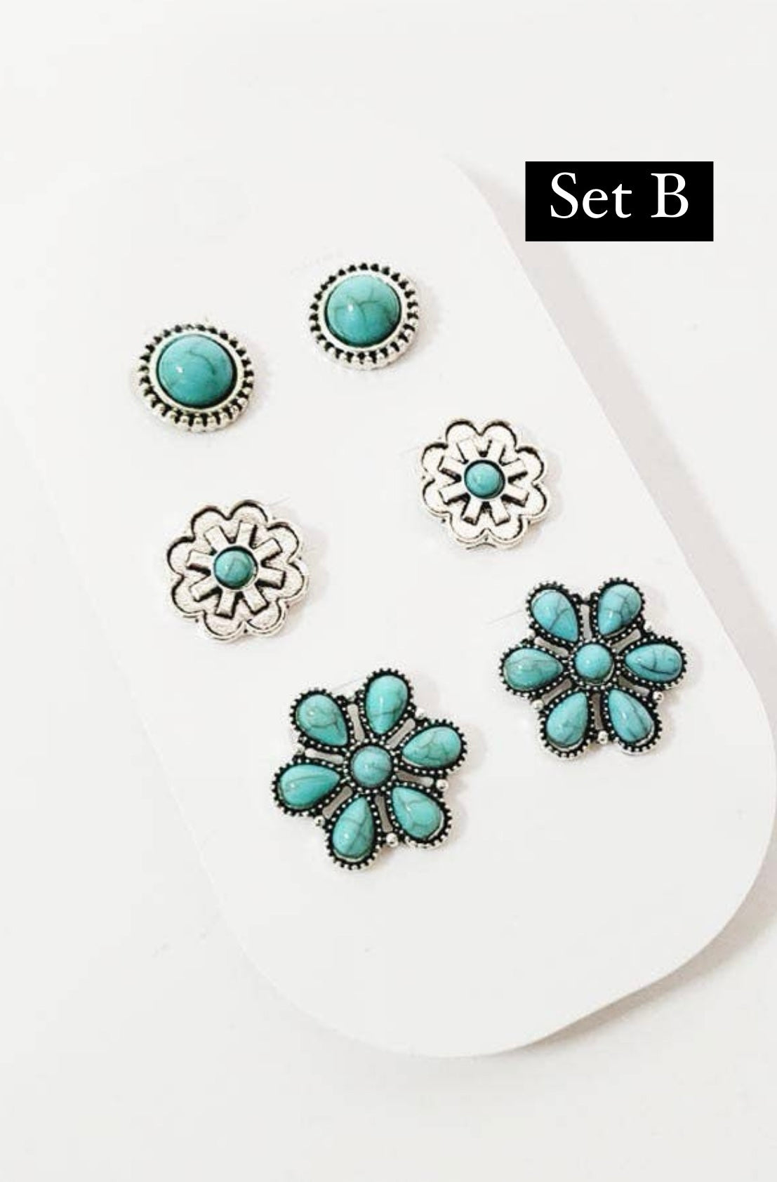 3 Pair Turquoise Stud Earrings Set