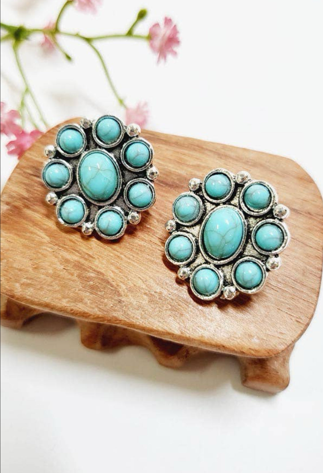 3 Pair Turquoise Stud Earrings Set