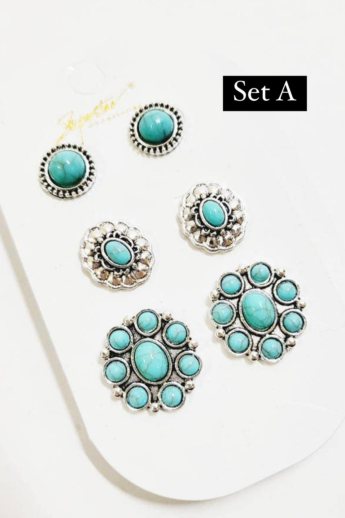 3 Pair Turquoise Stud Earrings Set