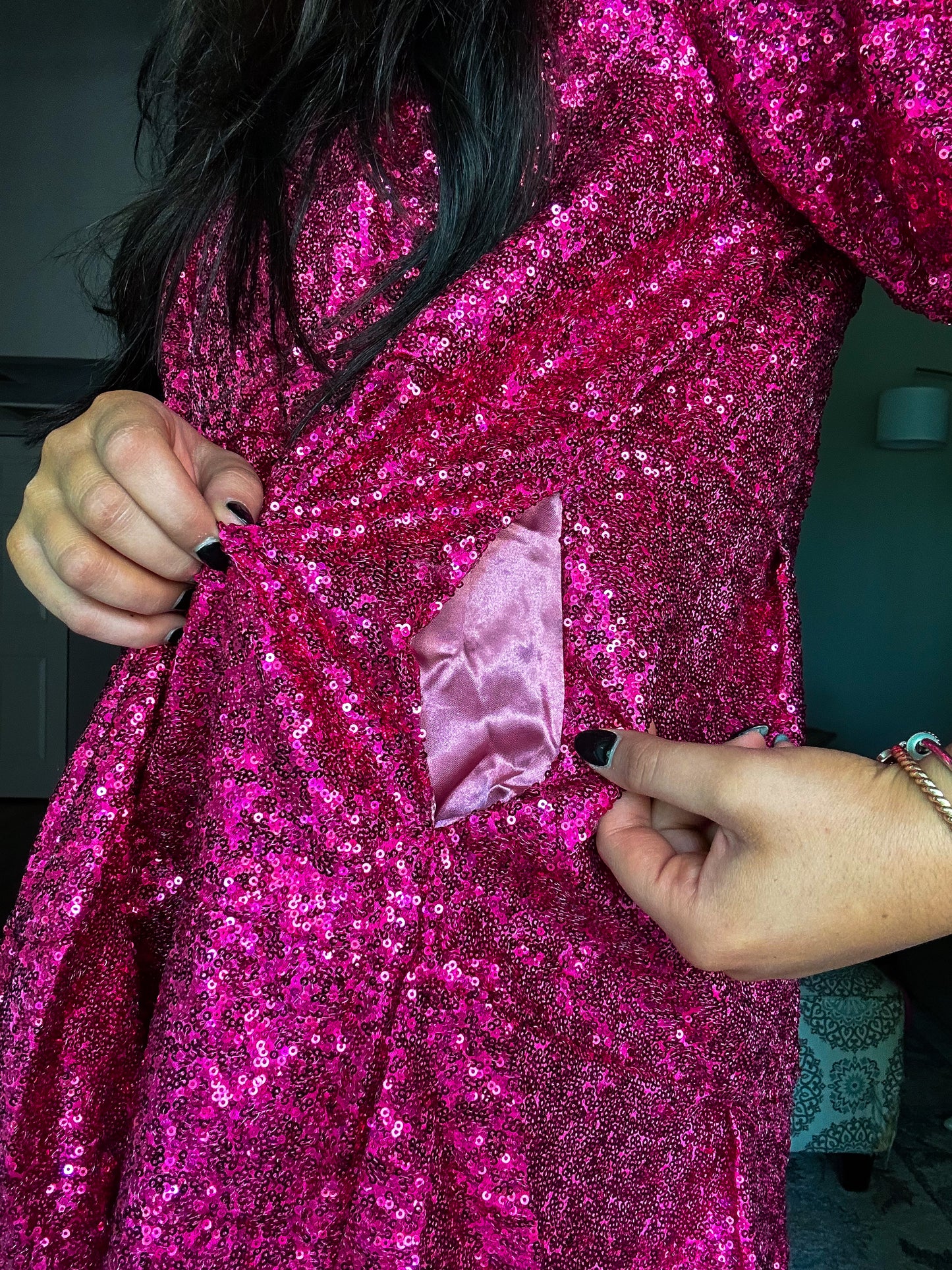 Pink Sequin Button Up Dress