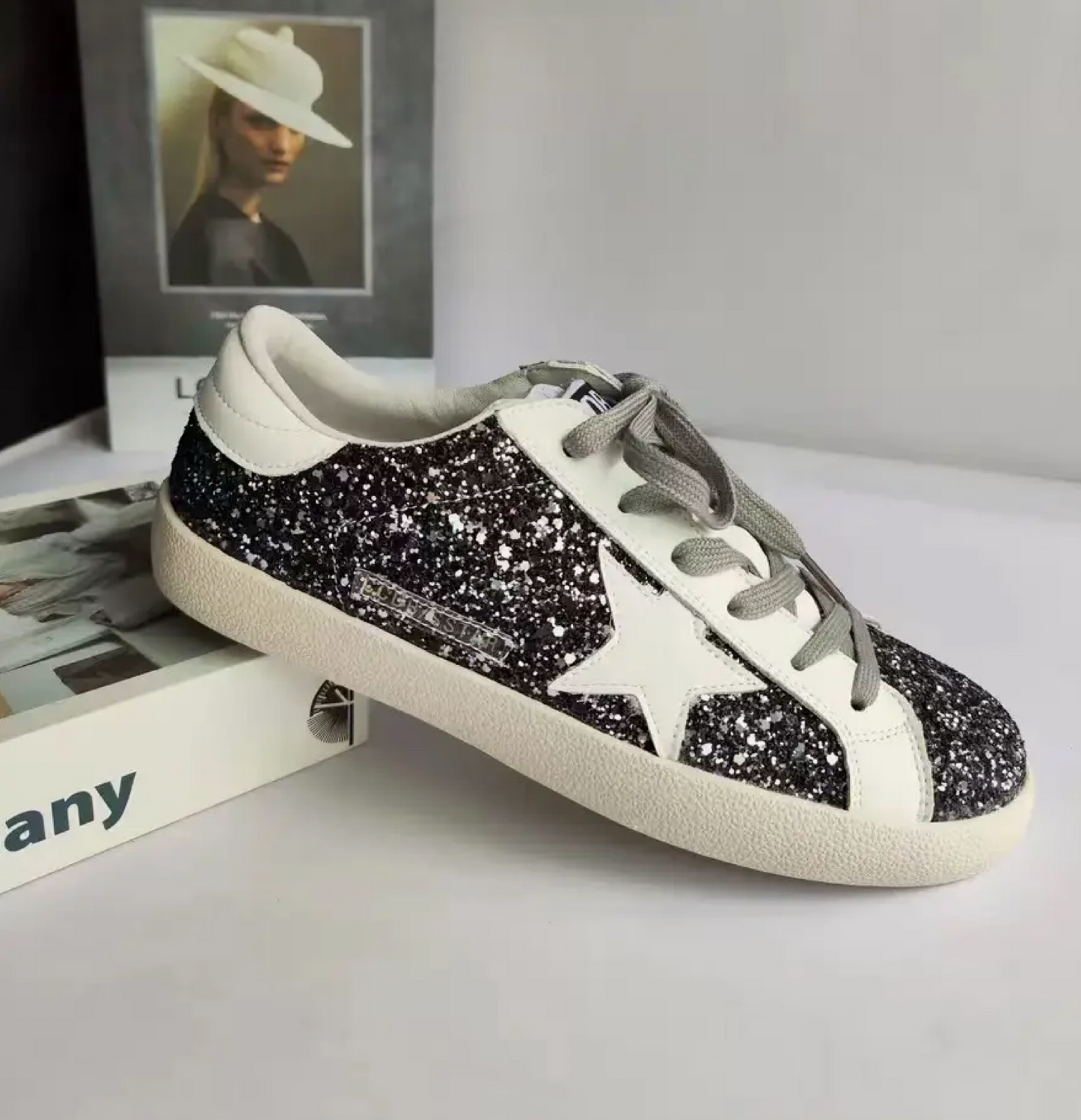 Sneaker-Black Glitter White Star