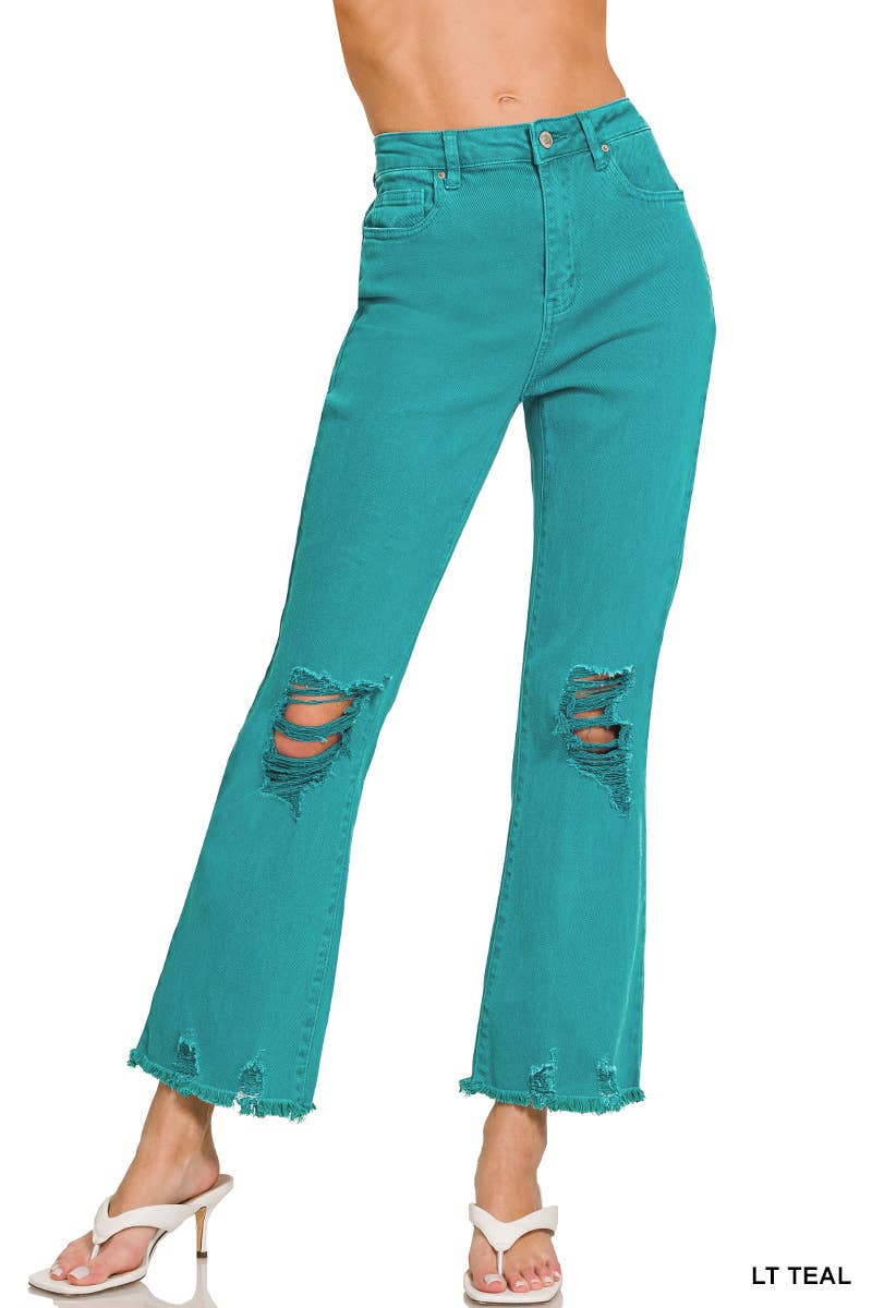 ,,.SI-26225 WASHED DISTRESSED KNEE AND HEM PANTS: LT CAMEL-166255 / M