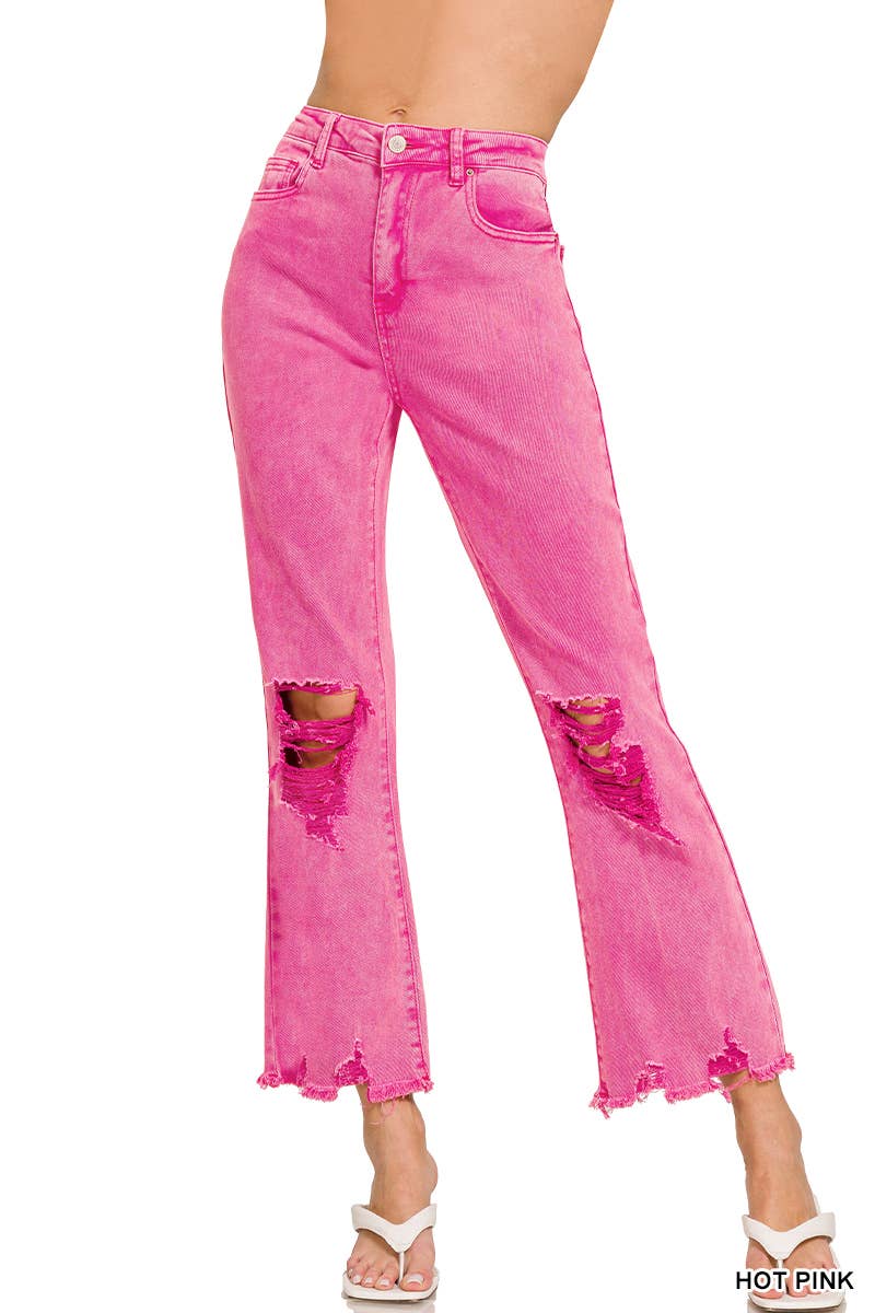 ,,.SI-26225 WASHED DISTRESSED KNEE AND HEM PANTS: LT CAMEL-166255 / S
