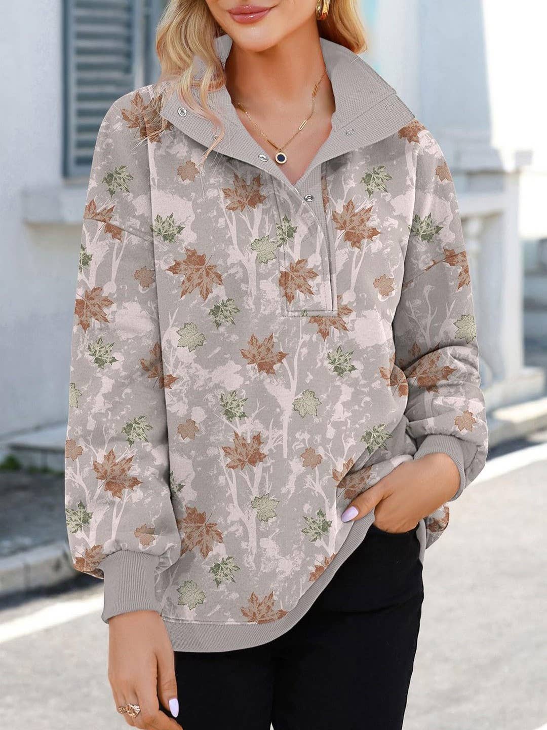 Western Retro Camo Tree Branch Collared Sweatshirt: Camo_3 / XL