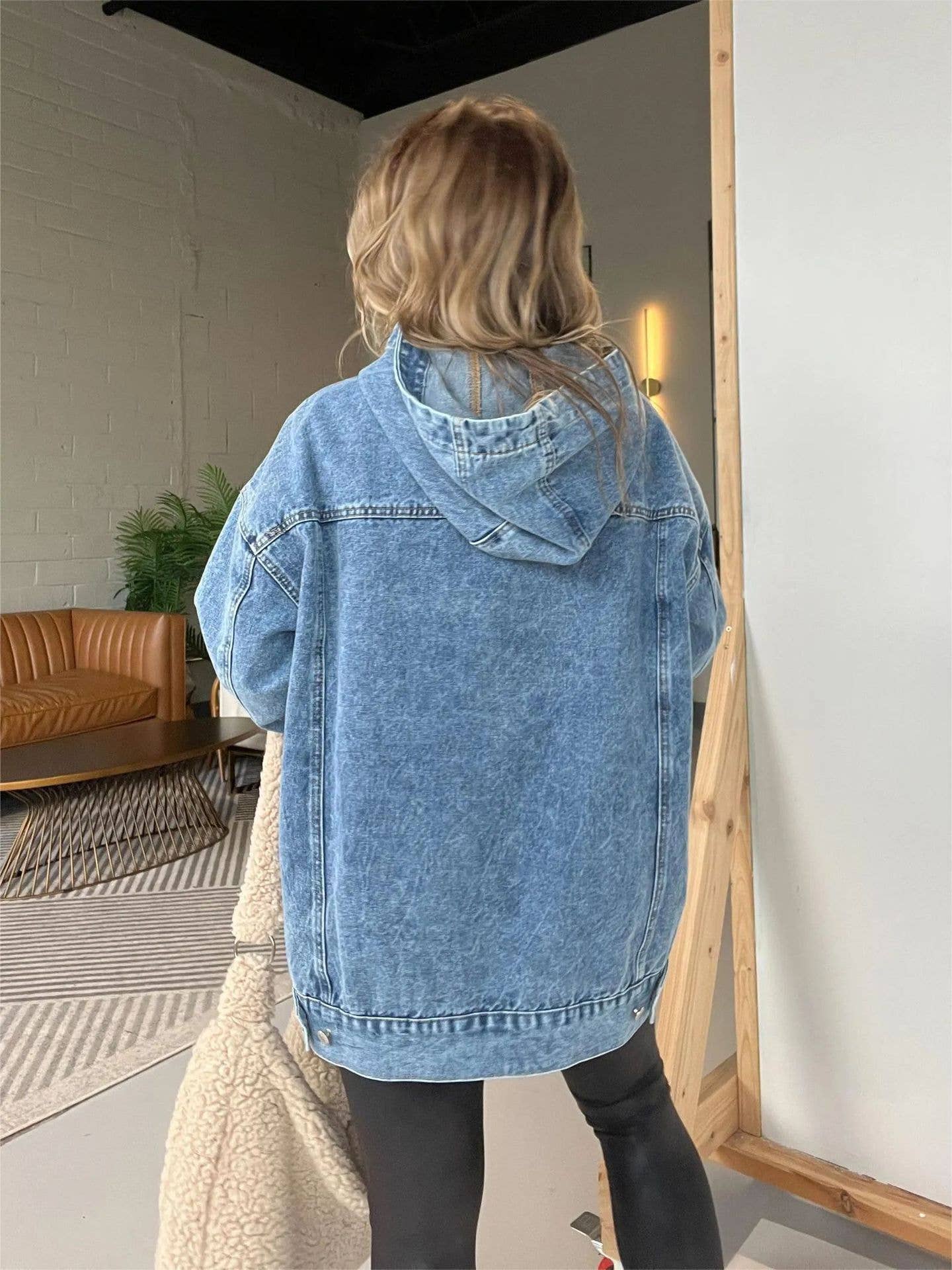 Vintage washed denim pullover hoodie: Blue / S