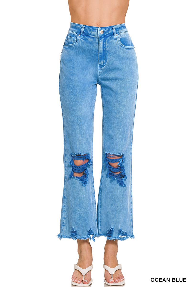 ,,.SI-26225 WASHED DISTRESSED KNEE AND HEM PANTS: LT CAMEL-166255 / XL