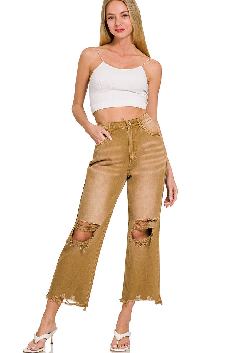 `.Washed Distressed Crop Pants Colored Jeans: B VIOLET-167742 / 31