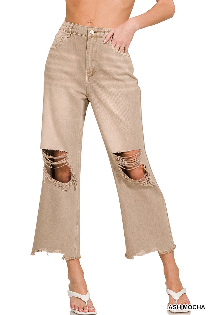`.Washed Distressed Crop Pants Colored Jeans: B VIOLET-167742 / 31