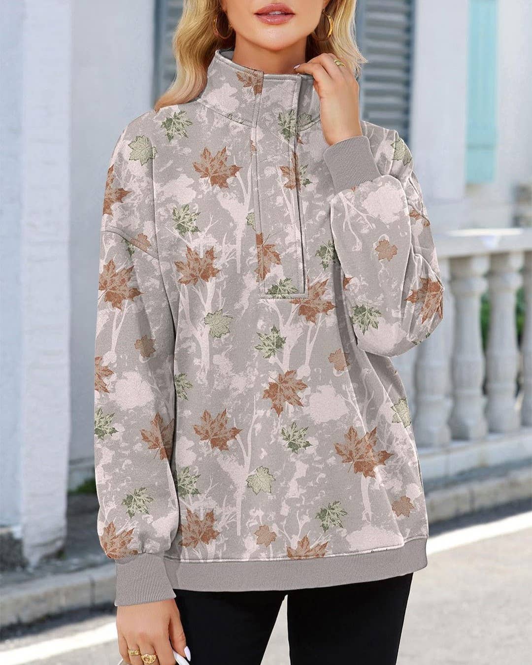 Western Retro Camo Tree Branch Collared Sweatshirt: Camo_3 / XL