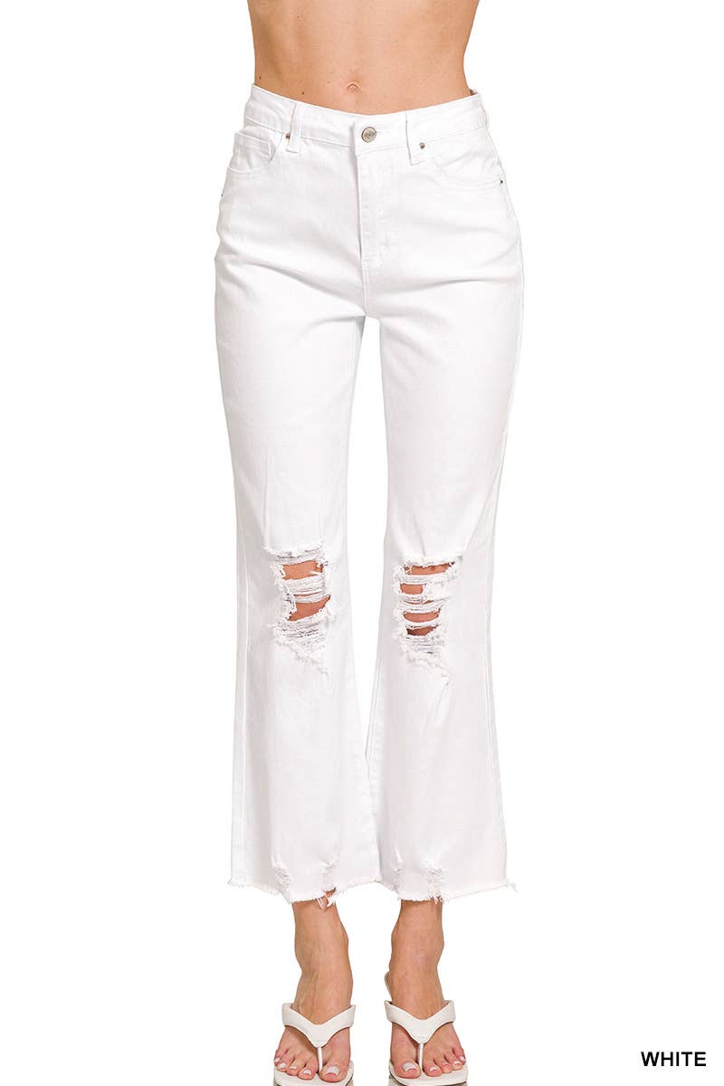 ,,.SI-26225 WASHED DISTRESSED KNEE AND HEM PANTS: LT CAMEL-166255 / XL