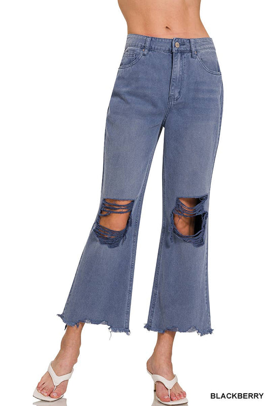 Washed Distressed Crop Pants Colored Jeans
