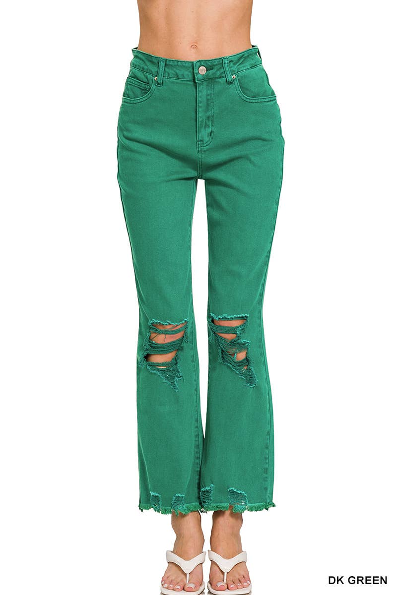 ,,.SI-26225 WASHED DISTRESSED KNEE AND HEM PANTS: LT CAMEL-166255 / L