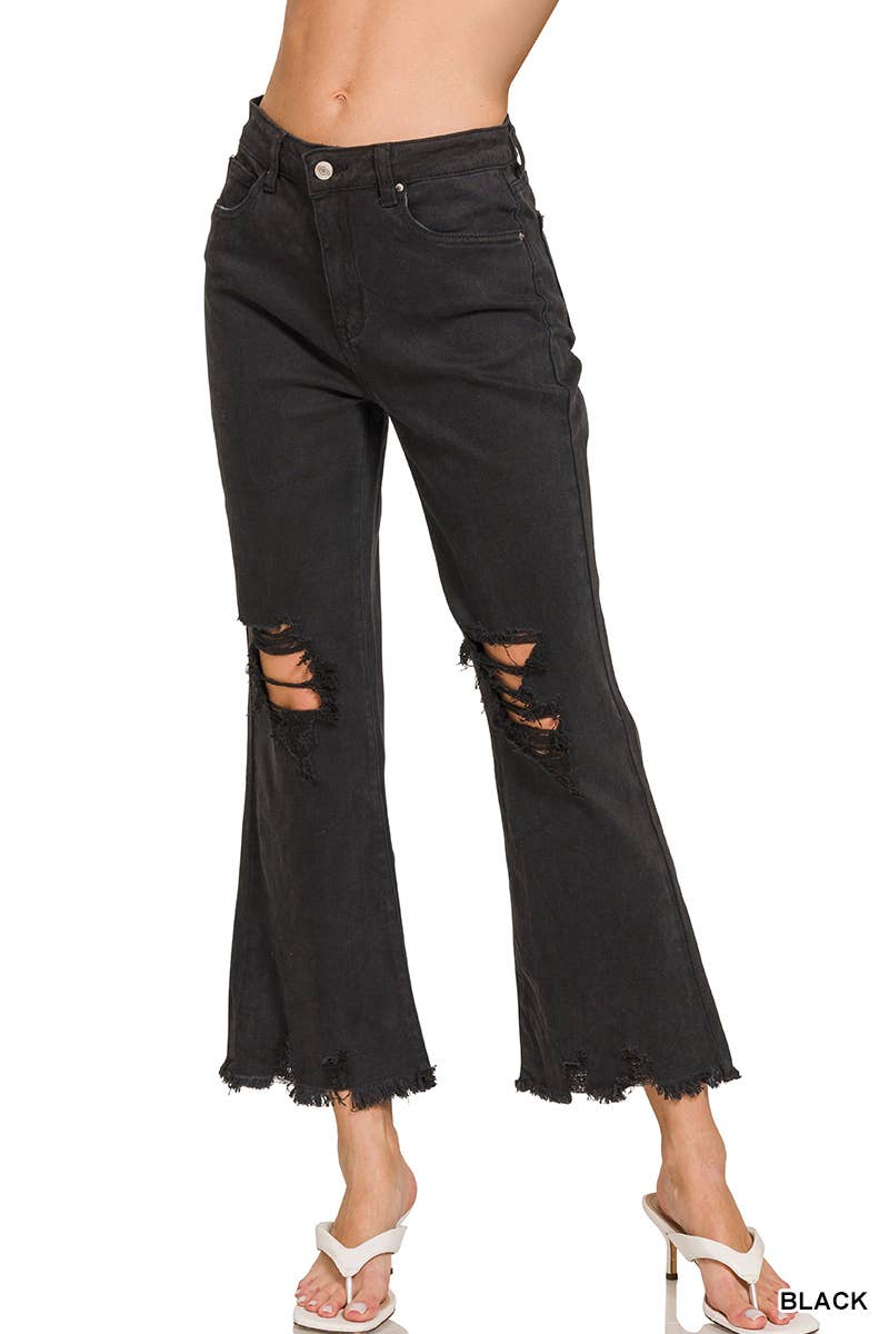 ,,.SI-26225 WASHED DISTRESSED KNEE AND HEM PANTS: LT CAMEL-166255 / L