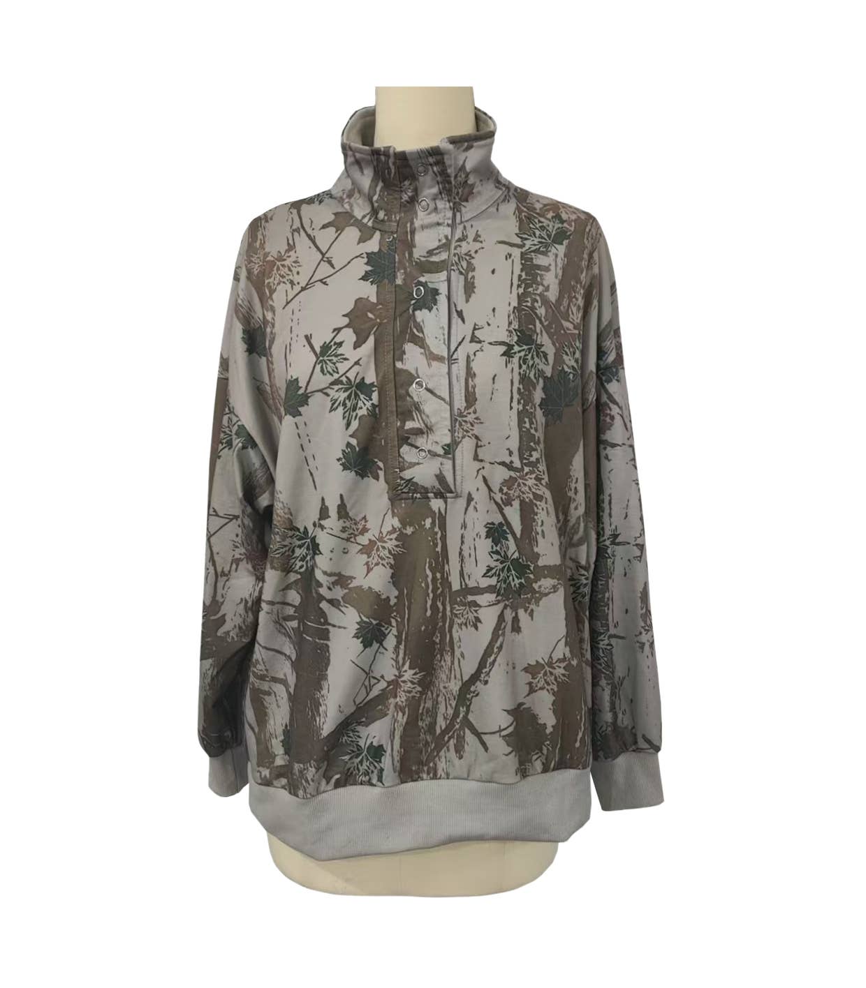 Western Retro Camo Tree Branch Collared Sweatshirt: Camo_3 / XL