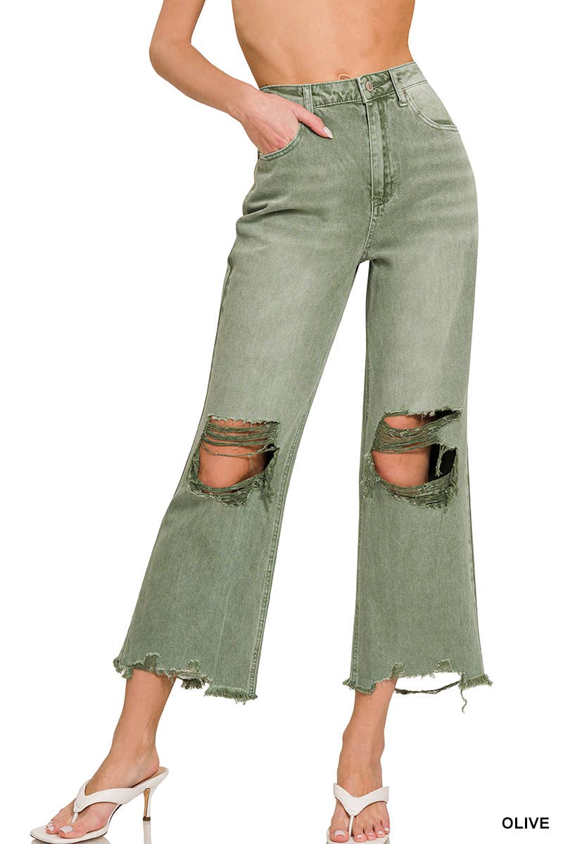 `.Washed Distressed Crop Pants Colored Jeans: B VIOLET-167742 / 31