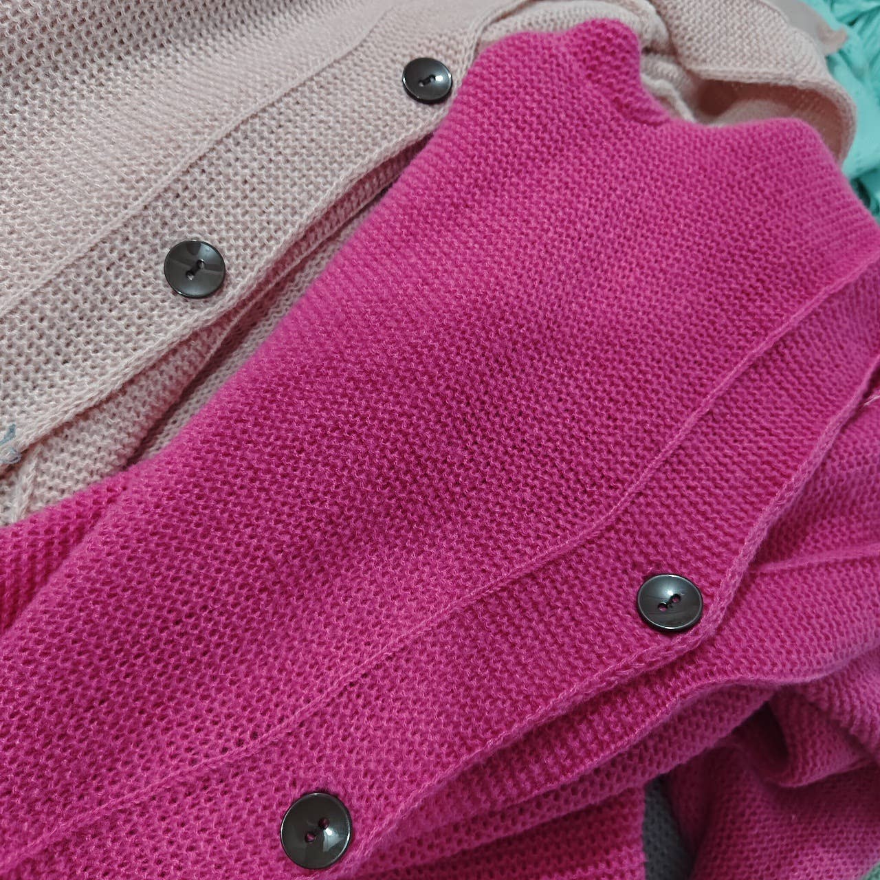 Plain button down Hooded knit long cardigan coat: Khaki / L