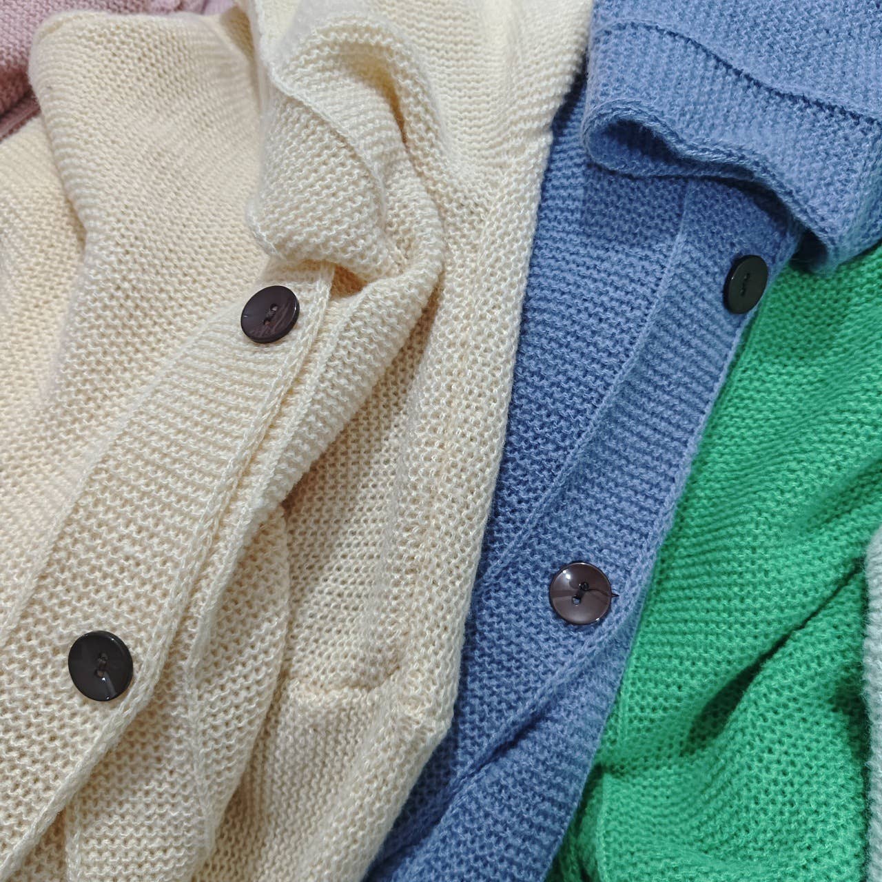 Plain button down Hooded knit long cardigan coat: Khaki / L