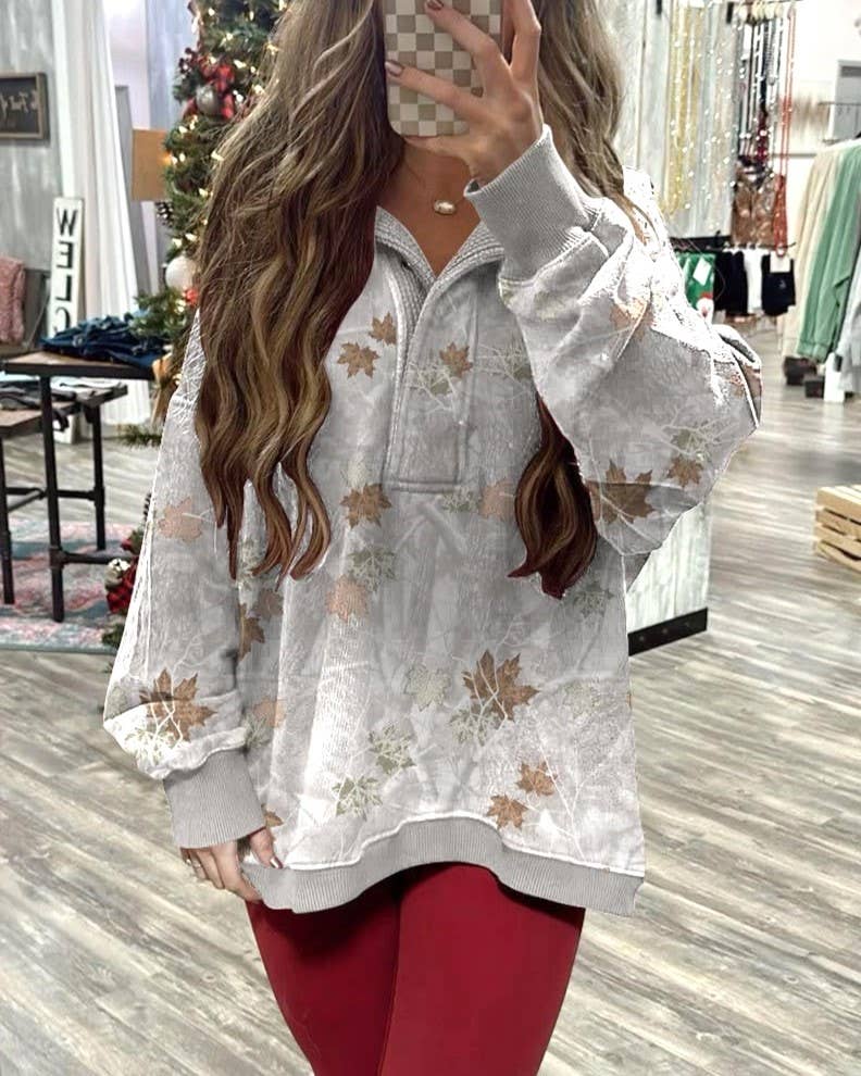 Western Retro Camo Tree Branch Collared Sweatshirt: Camo_3 / XL