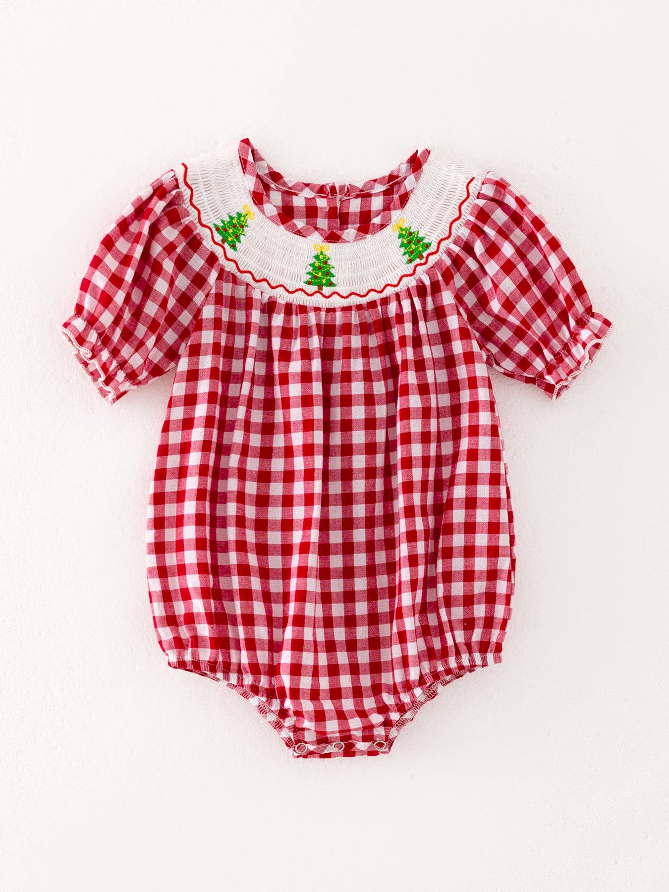 Christmas Tree Smocking Embroidered Girls Romper