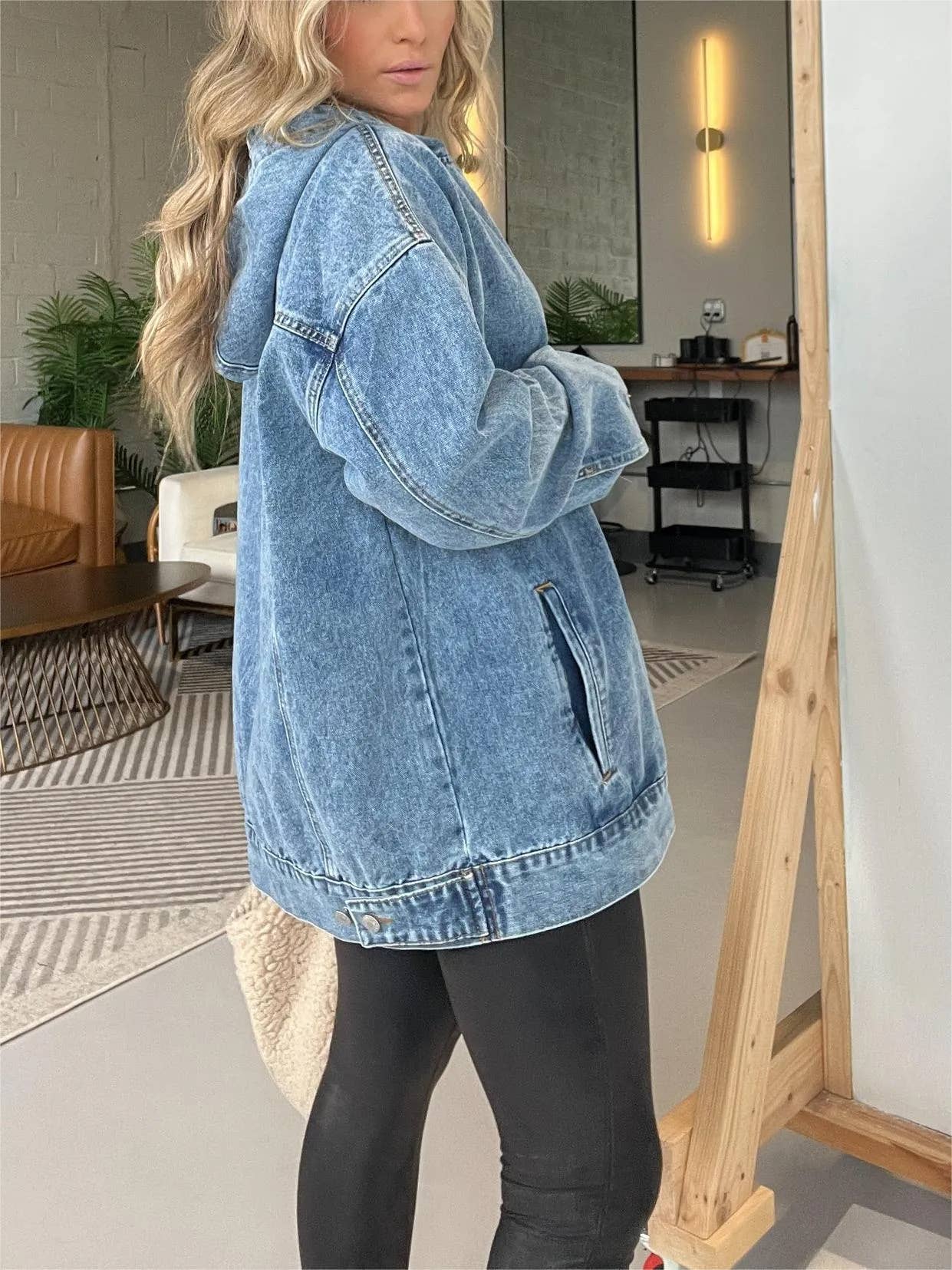 Vintage washed denim pullover hoodie: Blue / S