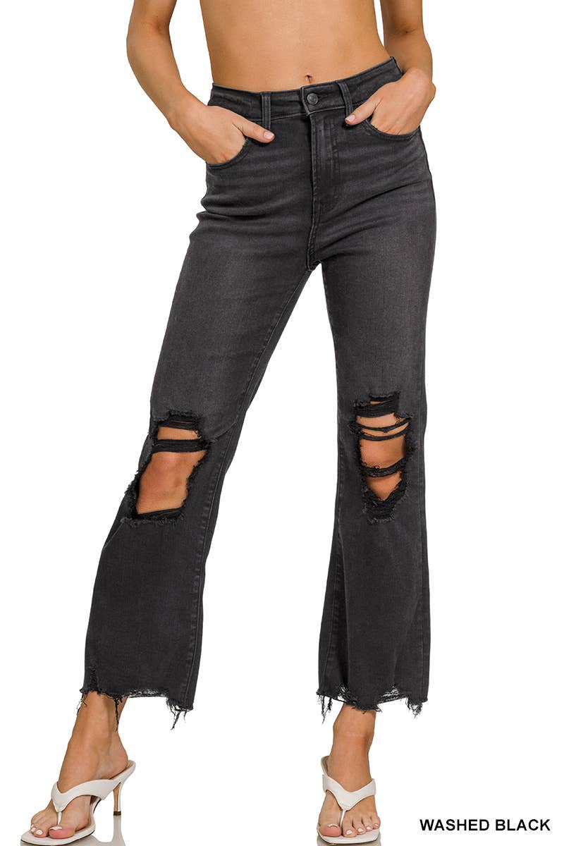 ,,.SI-26225 WASHED DISTRESSED KNEE AND HEM PANTS: LT CAMEL-166255 / M