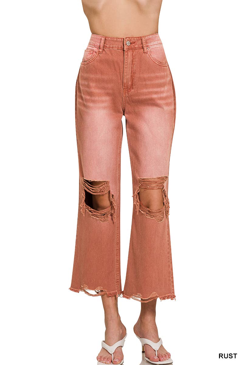 `.Washed Distressed Crop Pants Colored Jeans: B VIOLET-167742 / 31