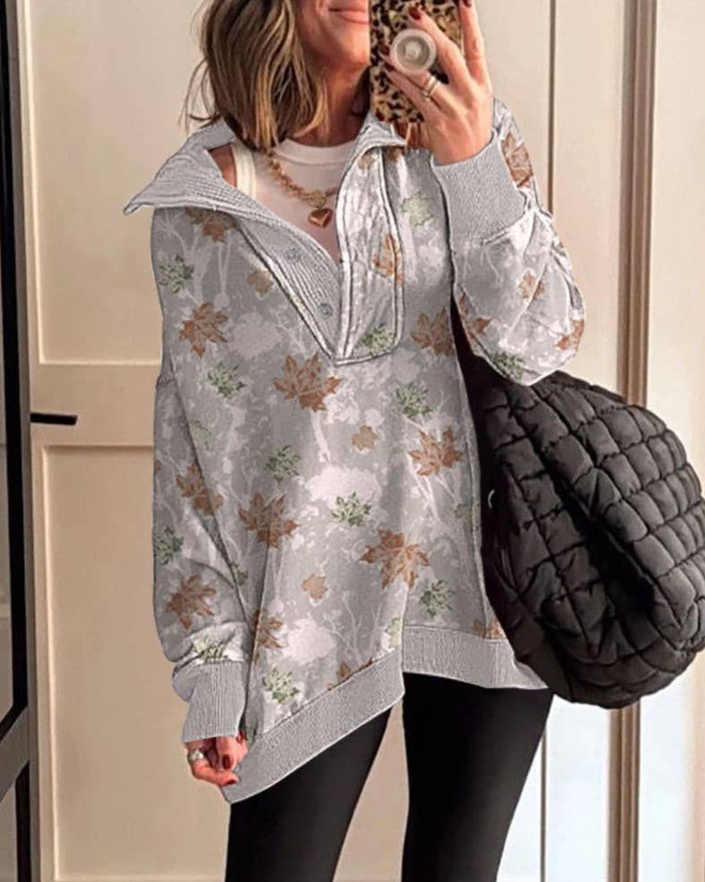 Western Retro Camo Tree Branch Collared Sweatshirt: Camo_3 / S
