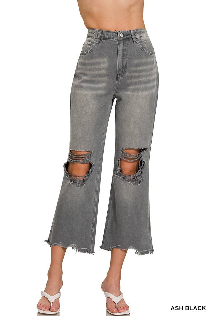 `.Washed Distressed Crop Pants Colored Jeans: B VIOLET-167742 / 31