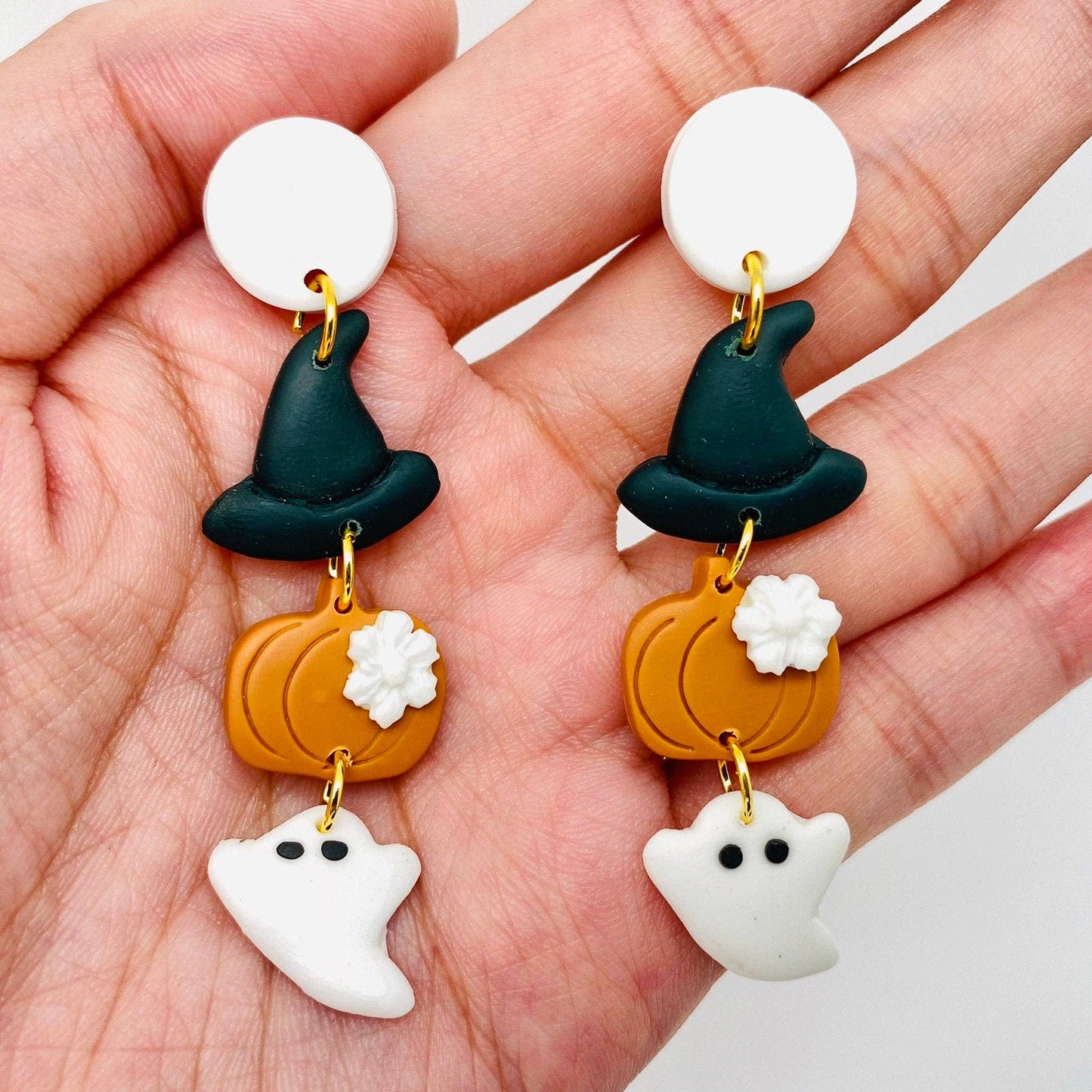 Halloween Hat Pumpkin Ghost Polymer Clay Post Earrings